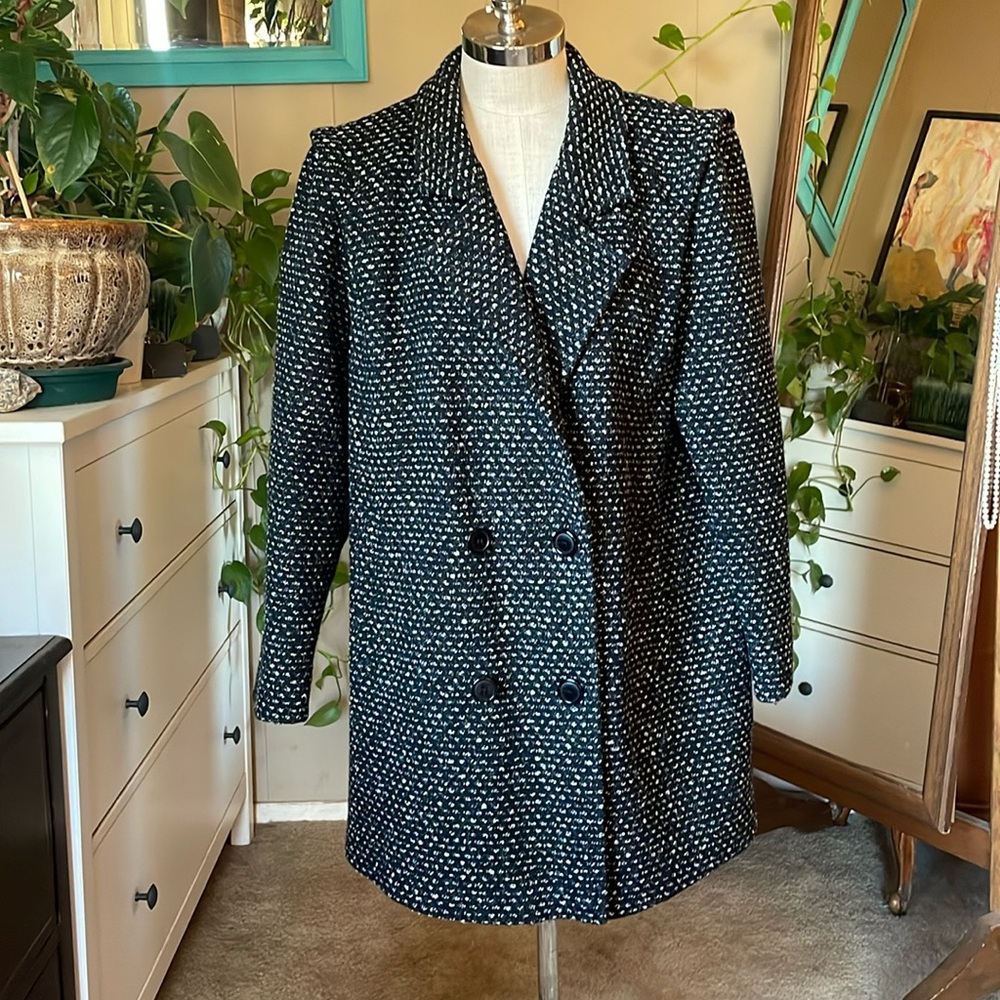 Womens MICKI Heavy Wool Blend 5 Button Tweed Coat Jacket Black Made in USA